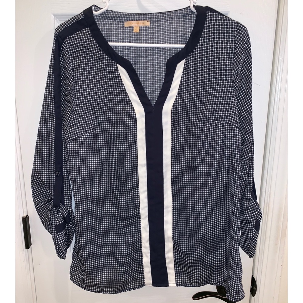 3/4 Sleeve blue/white print blouse